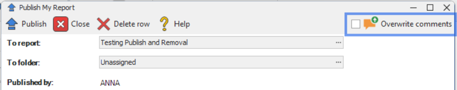 Overwrite Comments option in Publish Dialog