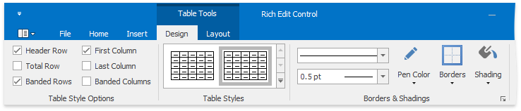 RTERibbonMenuTableToolsDesign