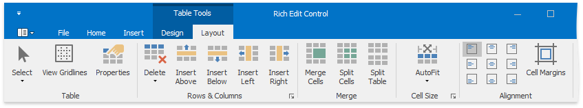 RTERibbonMenuTableToolsLayout
