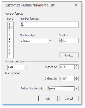 RTEMultilevelListCustomizeExample