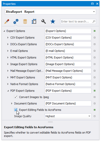 Export Editing Fields to AcroForms