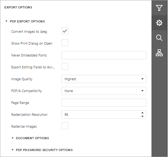 PDF Export Options | ReportsNow DAS User Guide