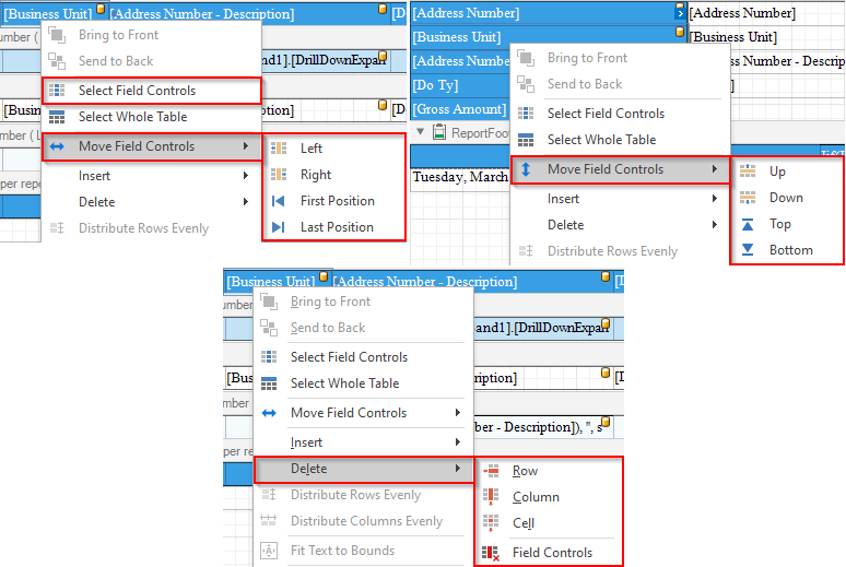 Field Controls Column Field Control Operations