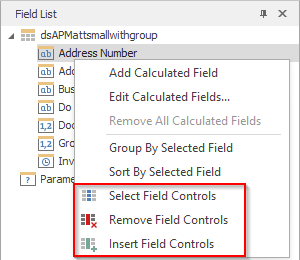 Field Controls Column Field Control Operations