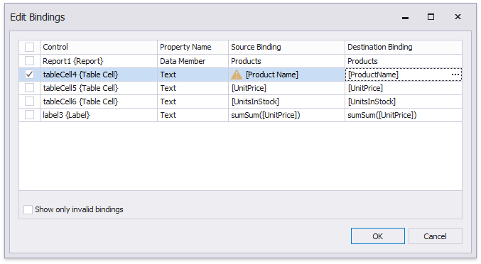 Update Report Data Bindings