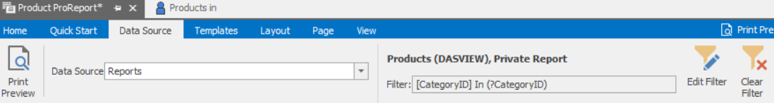 Set filter string in detail ProReport