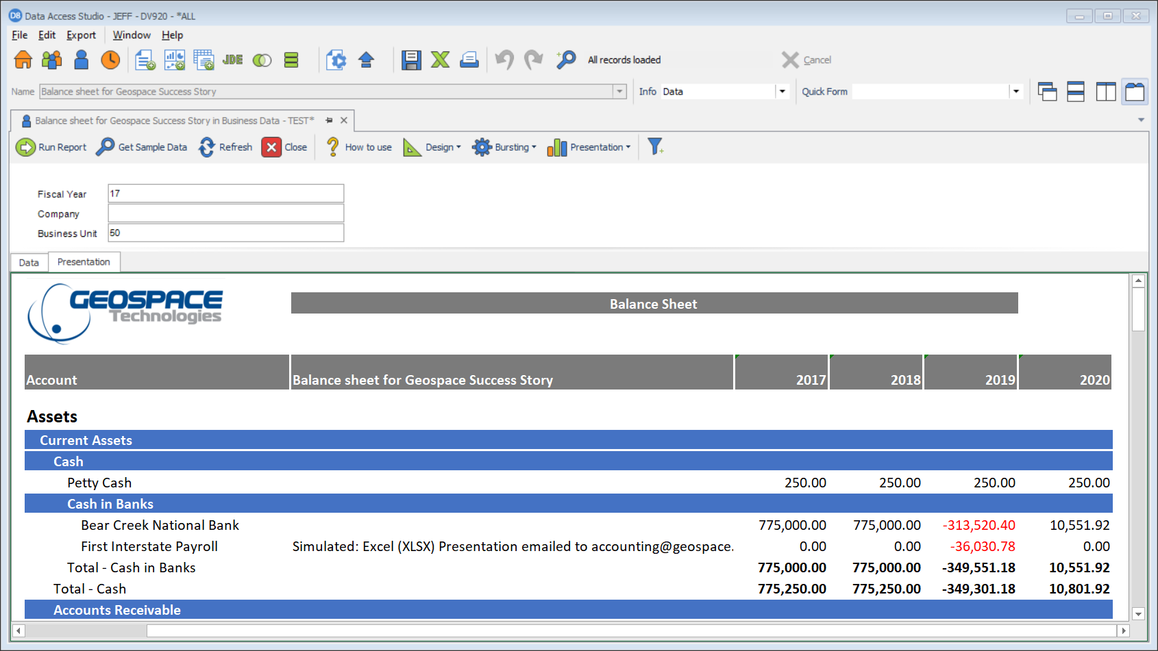 Geospace Balance Sheet